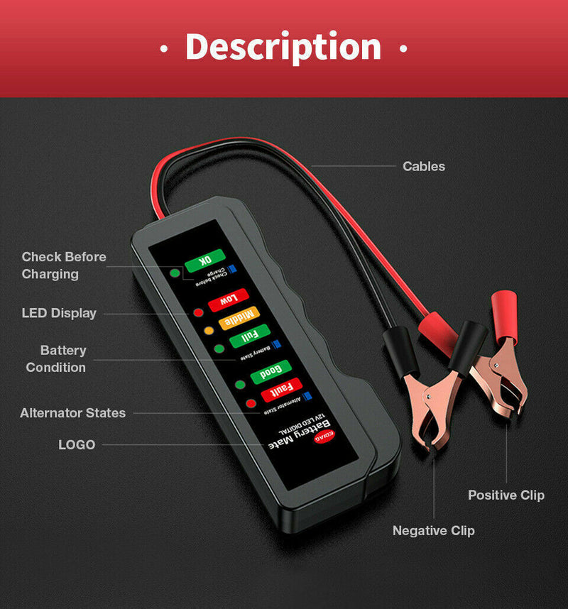 Free shipping- Car Battery Tester Automotive 12V Digital Testing Tool Voltage Analyzer Checker