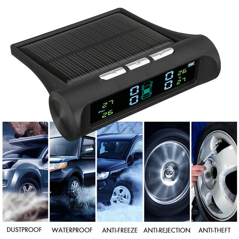 Free shipping- Solar Tyre Pressure Monitoring System TPMS Car LCD + 4 Wireless Sensors