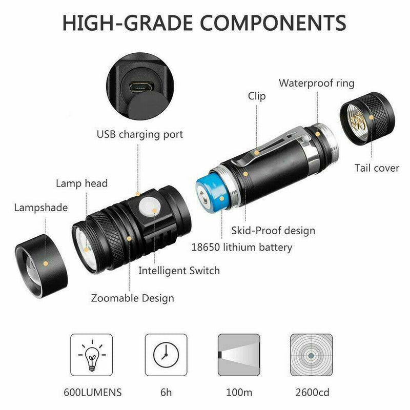 Free shipping-60000lm CREE XM-L Flashlight LED Torch USB Rechargeable